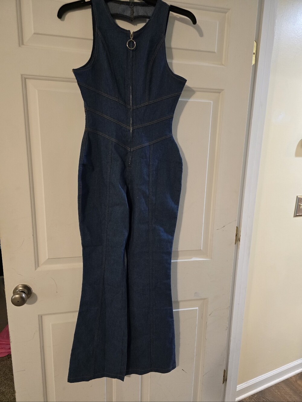 Dark Blue Denim Jumpsuit with Front Zip